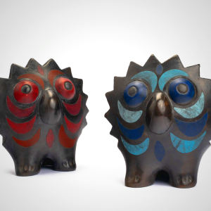 Vintage Tonala Ceramic Owl - Blue & Red
