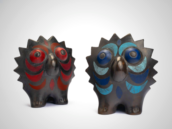 Vintage Tonala Ceramic Owl - Blue & Red