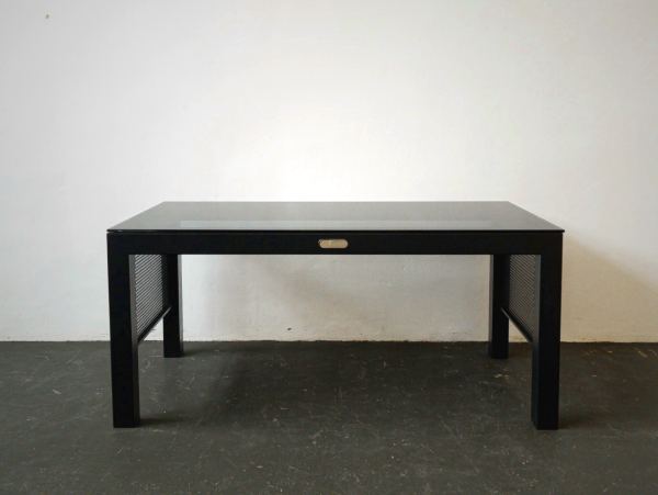 Vintage Perforated Glass Dining Table with Industrial Steel Frame